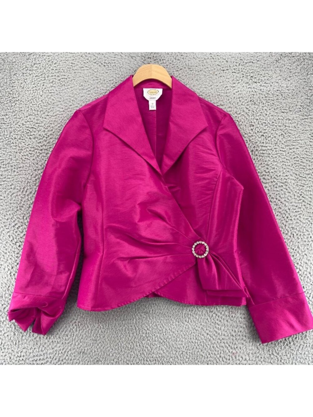 Talbots Blazer Women 12 Vintage Pink Stretch Asymmetric Jacket Rhinestone Buckle